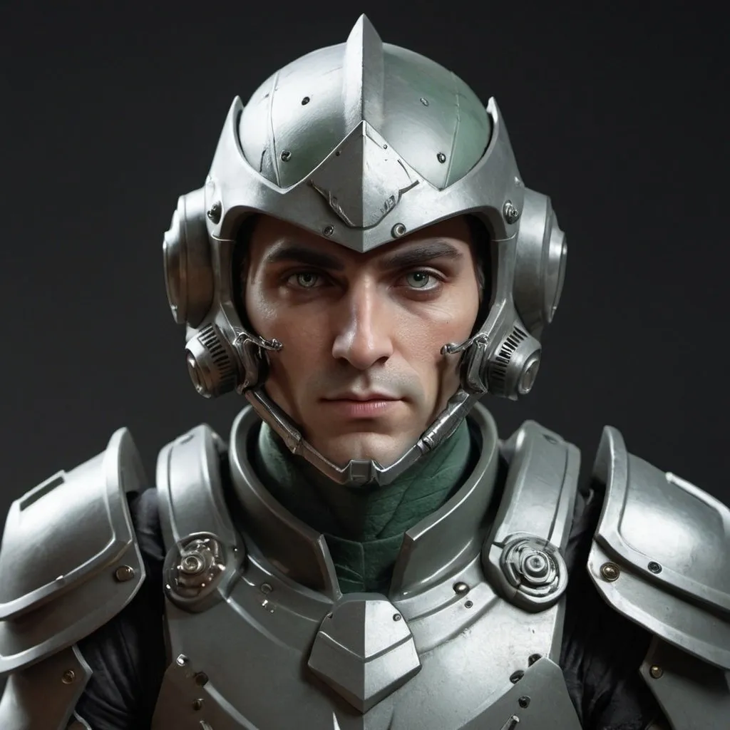 Prompt: Sci-fi male elf soldier in power armor with Knight helmet 