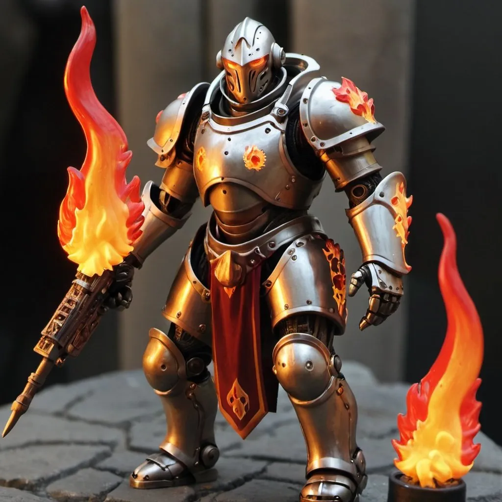 Prompt: warforged soldier with flames 