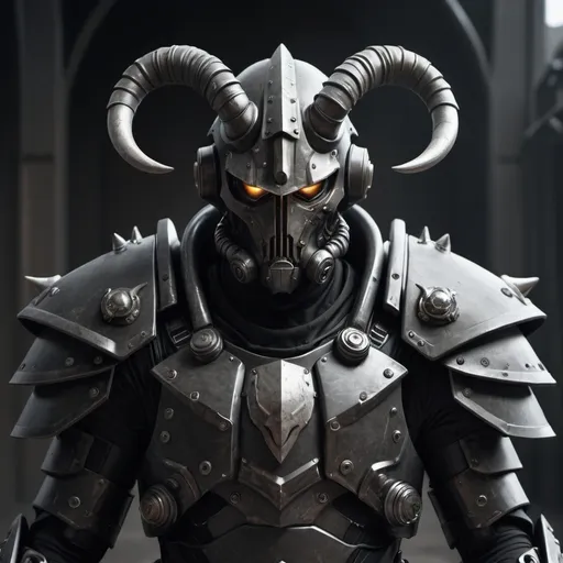 Prompt: Sci-fi soldier with horns and shoulder cape in gothic power armor 