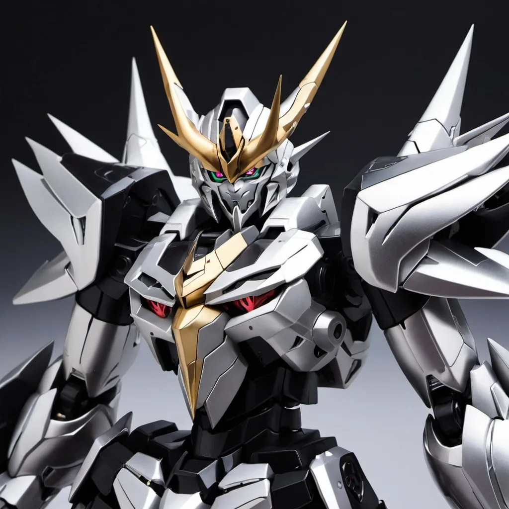 Prompt: Silver and black devil gundam barbatos 