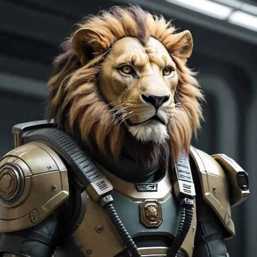 Prompt: Sci-fi lion soldier