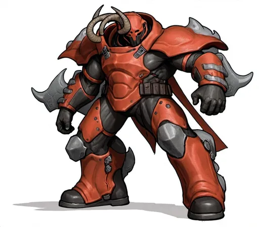 Prompt: Sci-fi soldier with horns and shoulder cape 