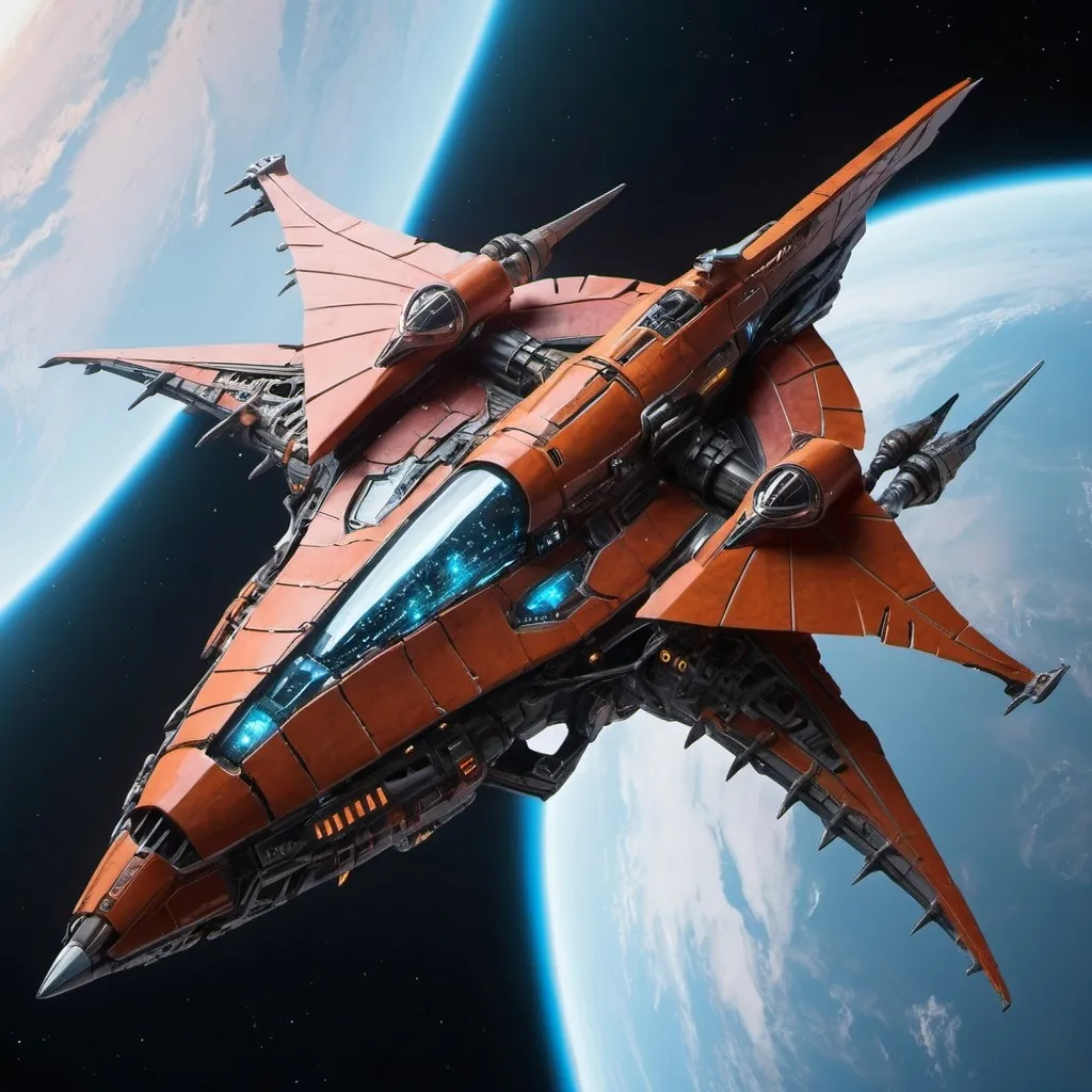 Prompt: Sci-fi Space ship fighter with dragon wings