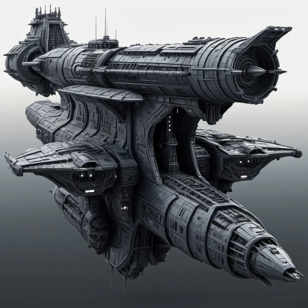 Prompt: Sci-fi battleship space ship with monolith design in Gothic detail 