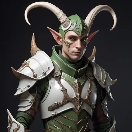 Prompt: Male horned elf soldier in sci-fi armor 