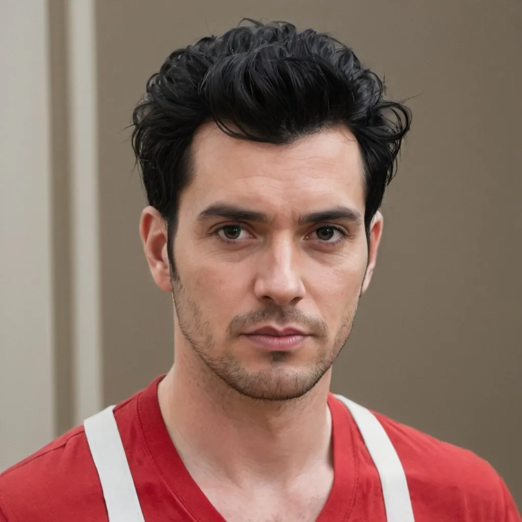 Prompt: Man with black hair with a red strip in hair 