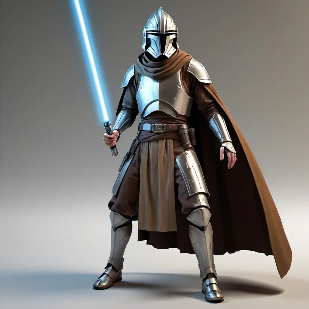 Prompt: Sci-fi Jedi with Knight helmet and shoulder cape 