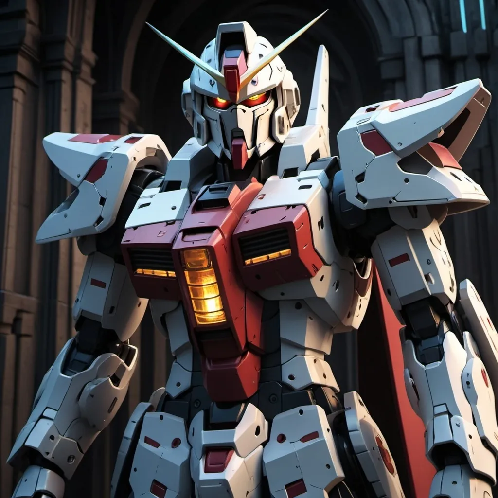 Prompt: Gundam Reconquista with sleek armor and roman design with a hint of elven style in raven color 