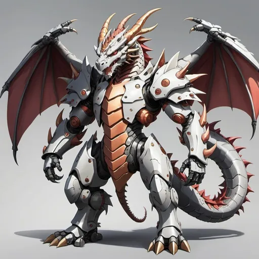 Prompt: Anime dragon with four arms with power armor 