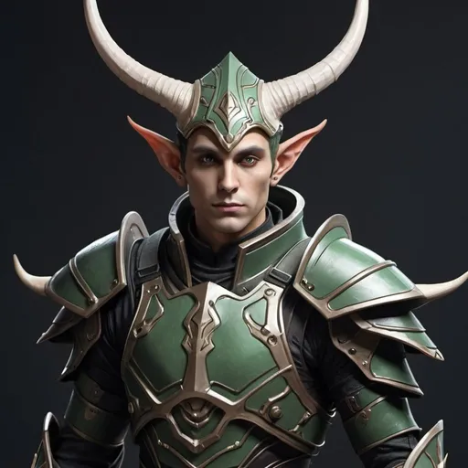 Prompt: Male horned elf soldier in sci-fi armor 