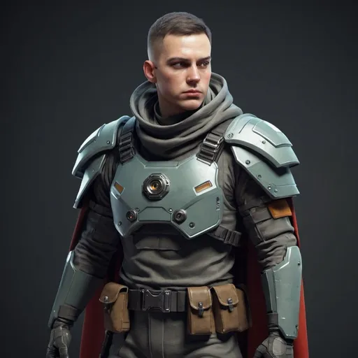 Prompt: Sci-fi soldier with shoulder cape 