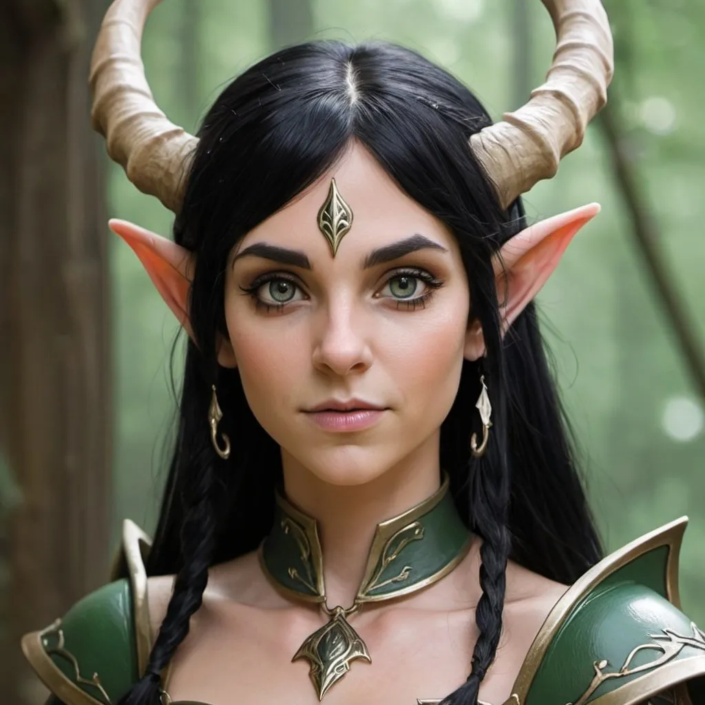 Prompt: Female horned elf with black hair