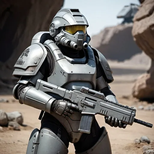 Prompt: Starship trooper soldier in power armor 