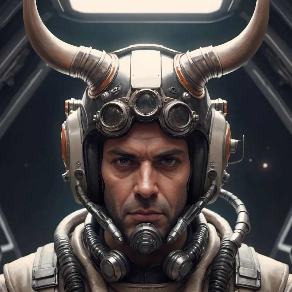 Prompt: Sci-fi pilot with horns