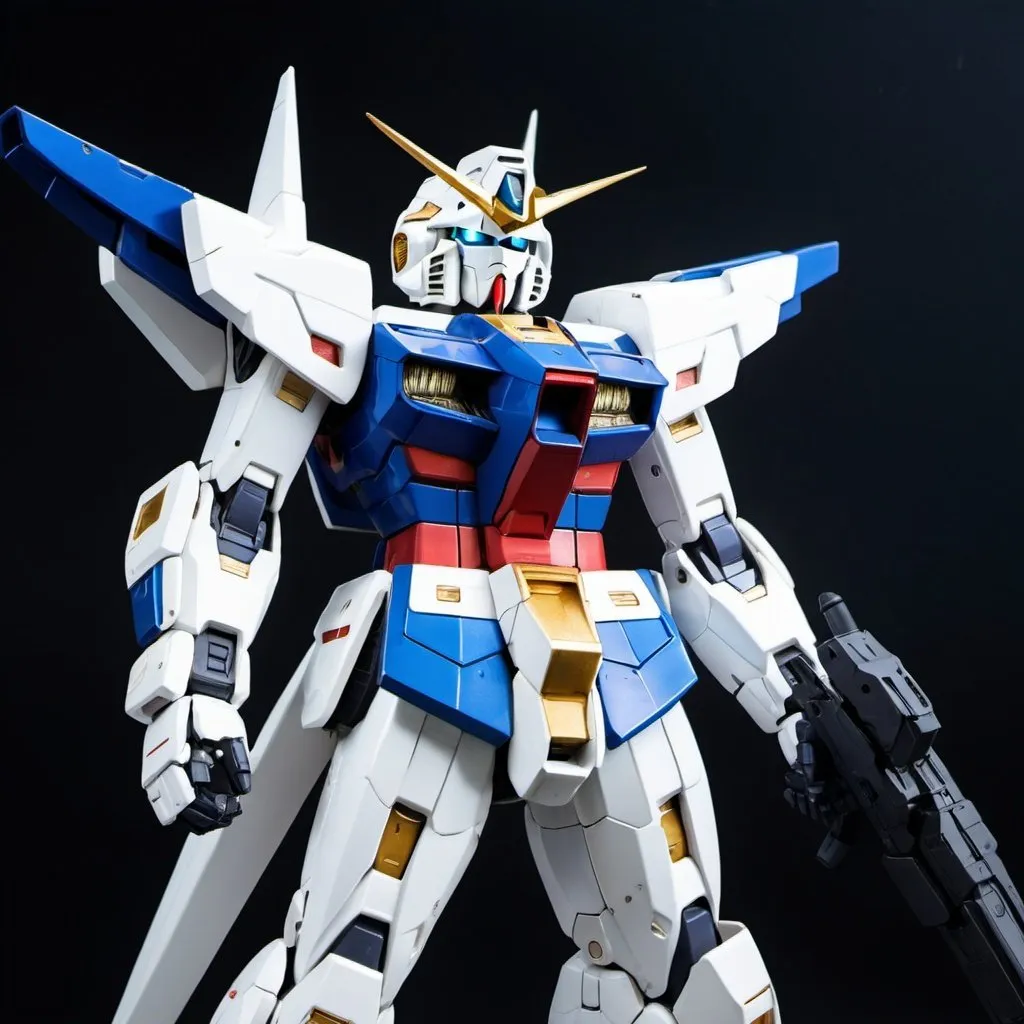 Prompt: White and blue gundam  