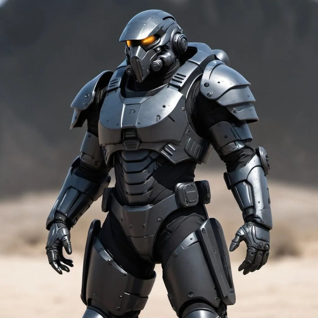 Prompt: Sci-fi soldier in raven power armor 