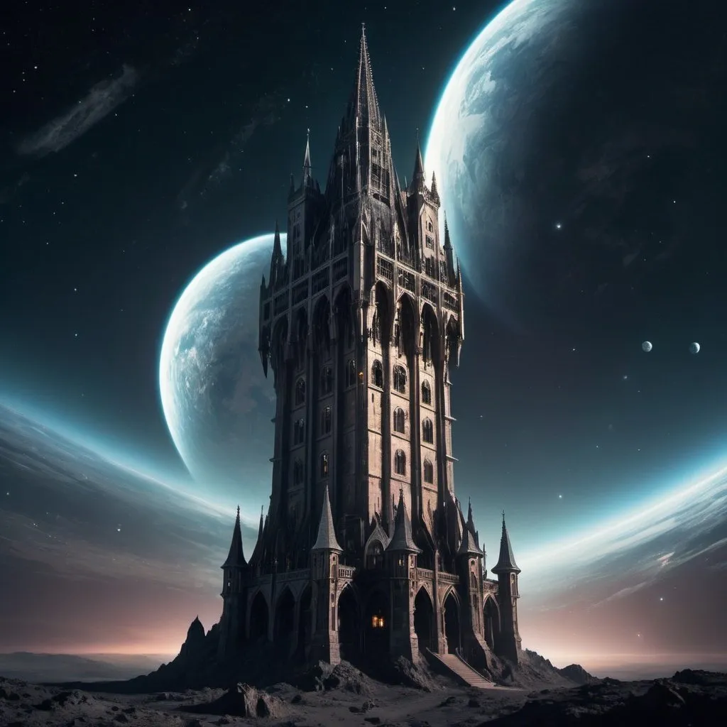 Prompt: Gothic Tower in space 