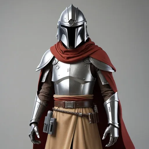 Prompt: Sci-fi Jedi with Knight helmet and shoulder cape 