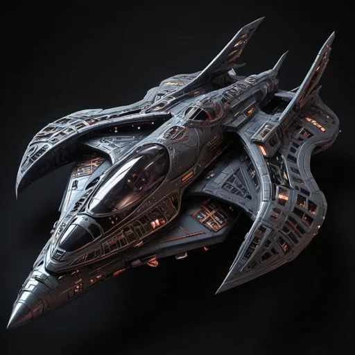 Prompt: Sci-fi Space ship fighter with gothic design 