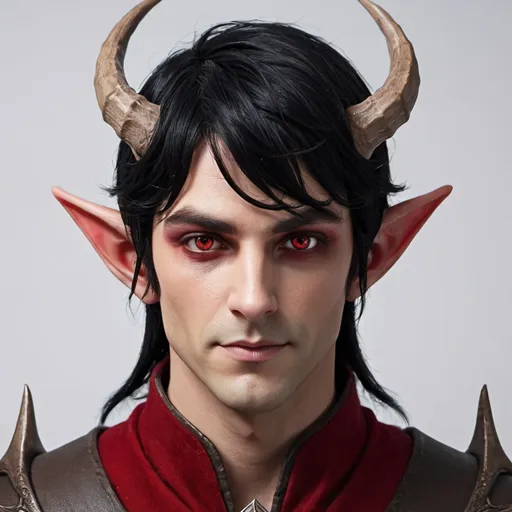Prompt: Male elf with horns and black hair and red eyes 