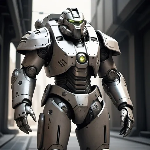 Prompt: Sci-fi power armor with sleek technological design 