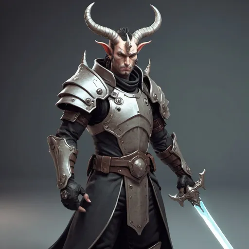 Prompt: Sci-fi swordsman with horns