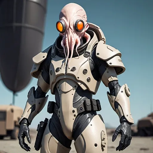 Prompt: Sci-fi squid man soldier in power armor 