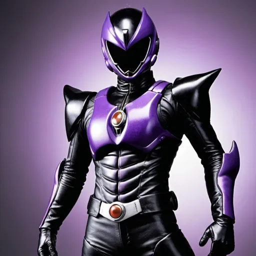 Prompt: Kamen rider entropy in black and purple 