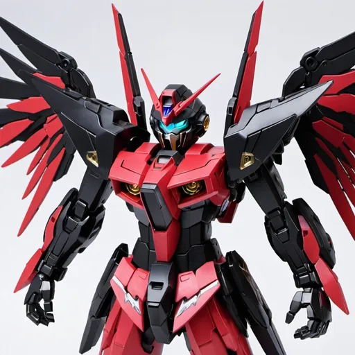 Prompt: Gundam exia red and black with wings 