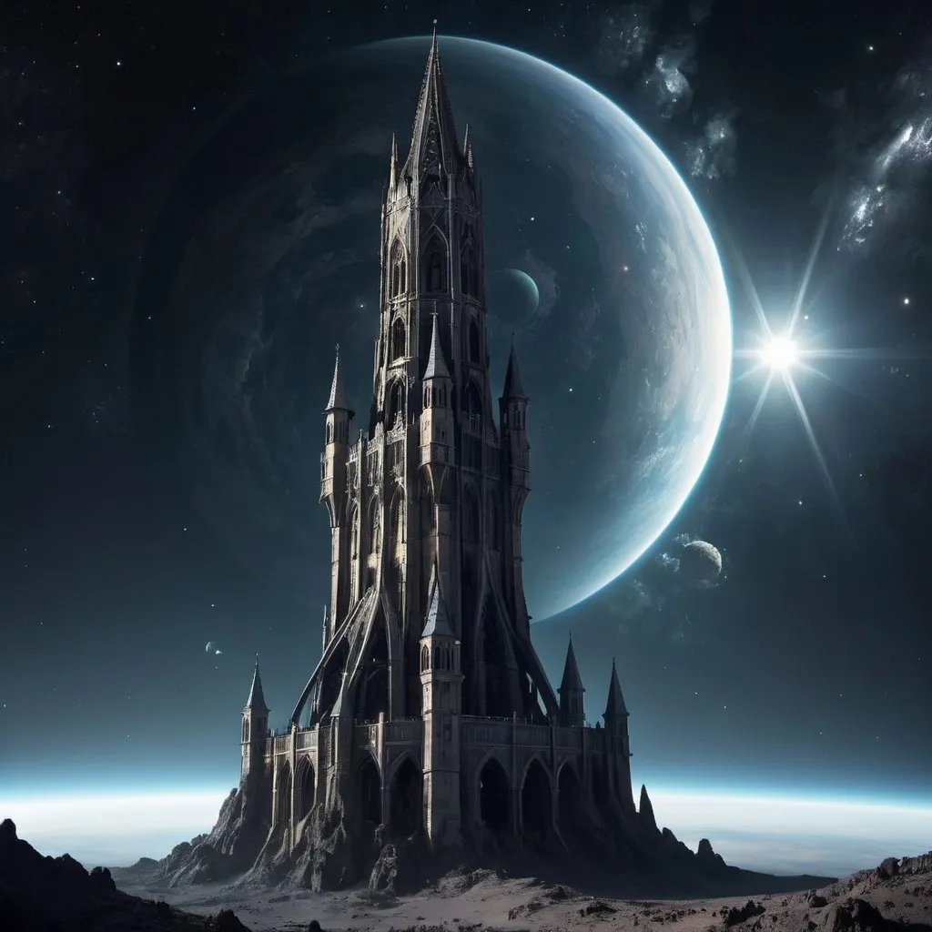 Prompt: Gothic Tower in space 