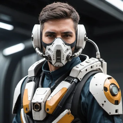 Male mech pilot with face mask