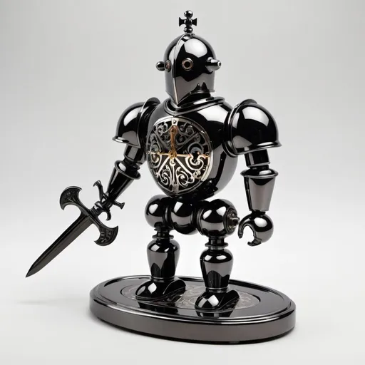 Prompt: Automaton made of black chrome with a knight design 