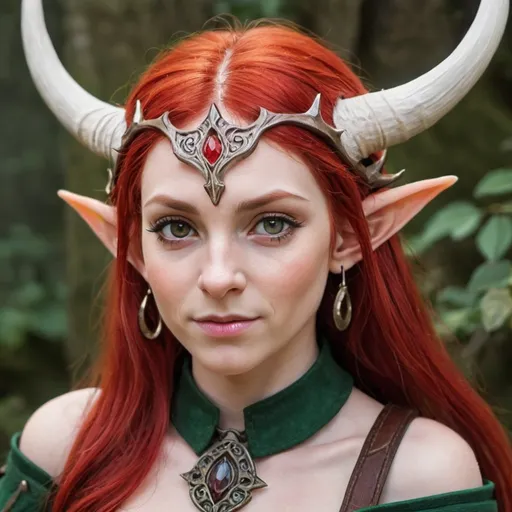 Prompt: Female horned elf with red hair