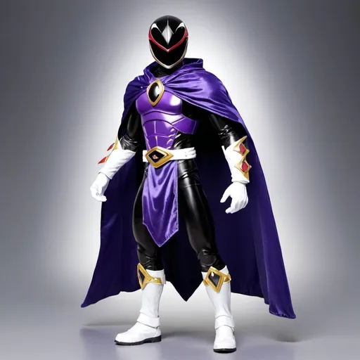 Prompt: Raven power ranger with shoulder cape