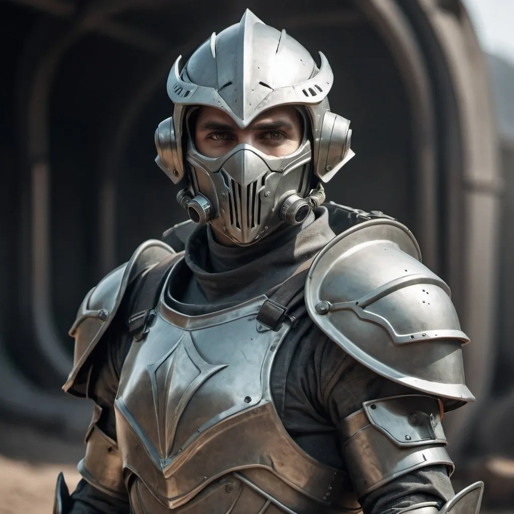 Prompt: Sci-fi male elf soldier in power armor with Knight helmet and facemask 