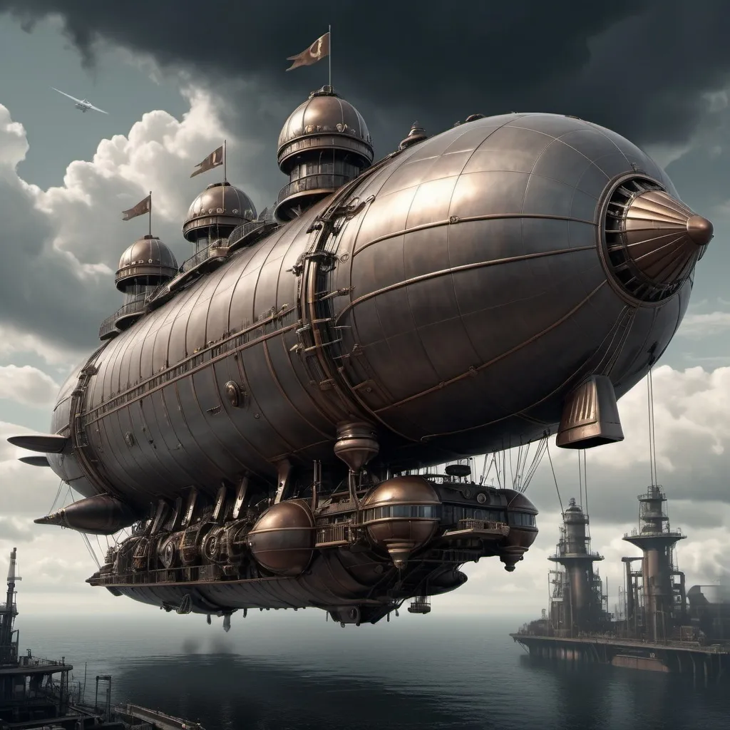 Prompt: Dieselpunk monolith airship 