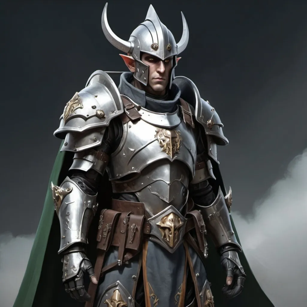 Prompt: Sci-fi male elf soldier that has norse and gothic design armor with a shoulder cape in Warhammer 40k power armor with knight helmet 