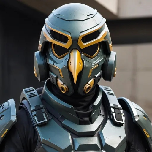 Prompt: Sci-fi soldier with eagle helmet 