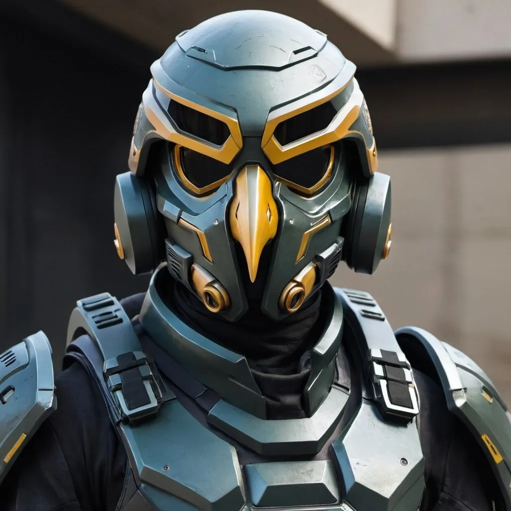 Prompt: Sci-fi soldier with eagle helmet 