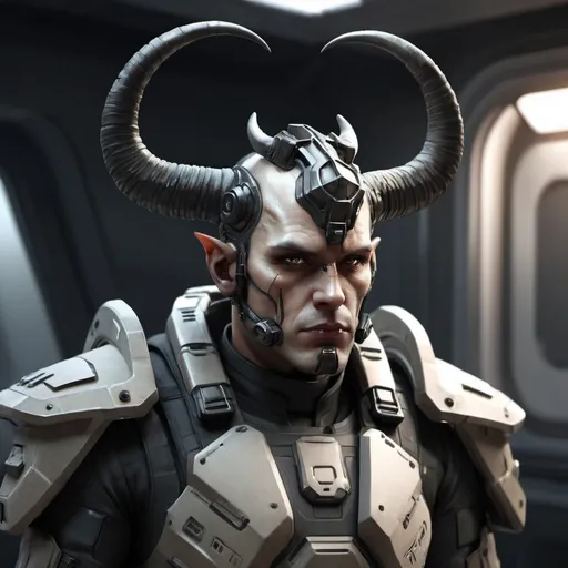 Prompt: Sci-fi soldier with horns