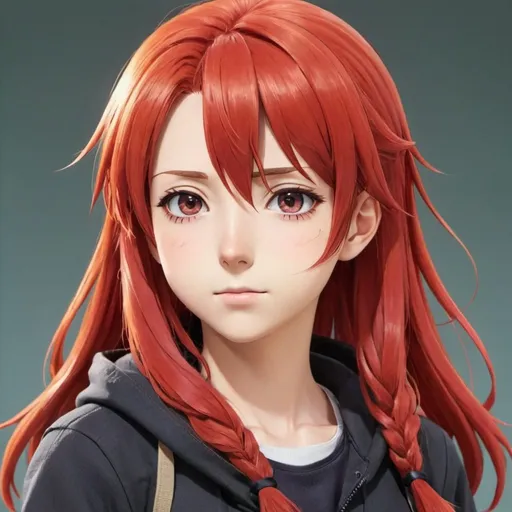 Prompt: Anime female protagonist with red hair