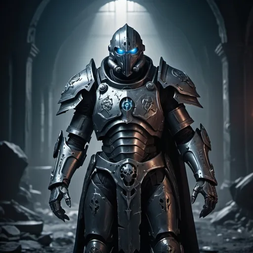 Prompt: Sci-fi death knight in power armor with shoulder cape