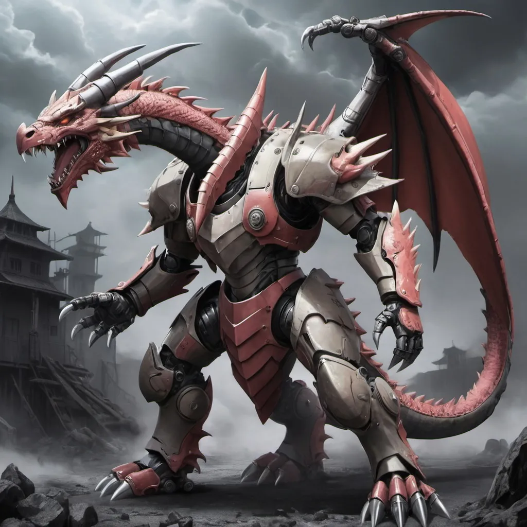 Prompt: Anime nightmare dragon in power armor 