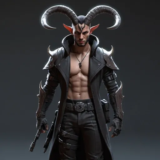 Prompt: Male Sci-fi assassin with horns