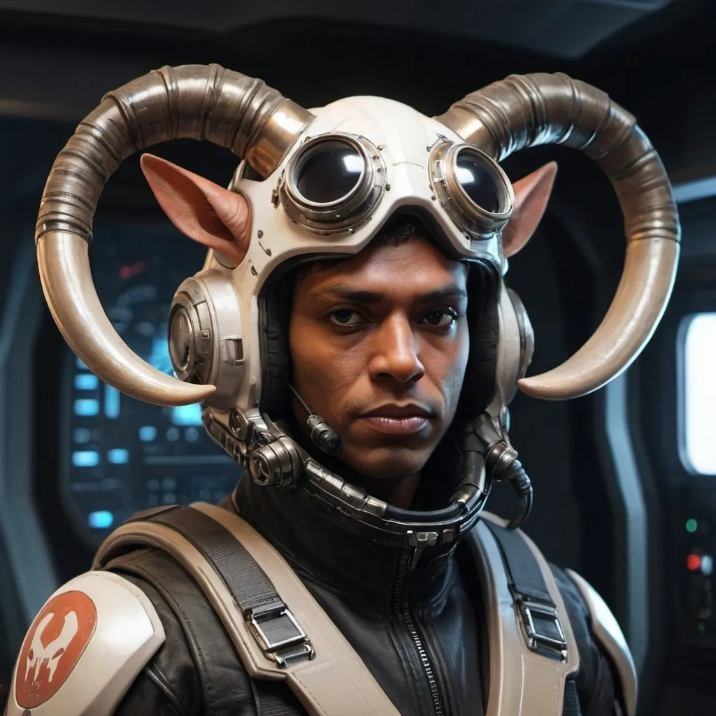 Prompt: Sci-fi pilot with horns