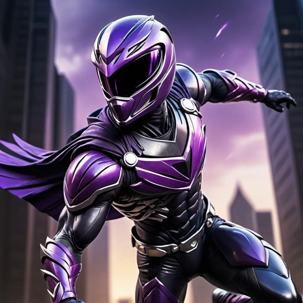 Prompt: Raven power ranger with shoulder cape