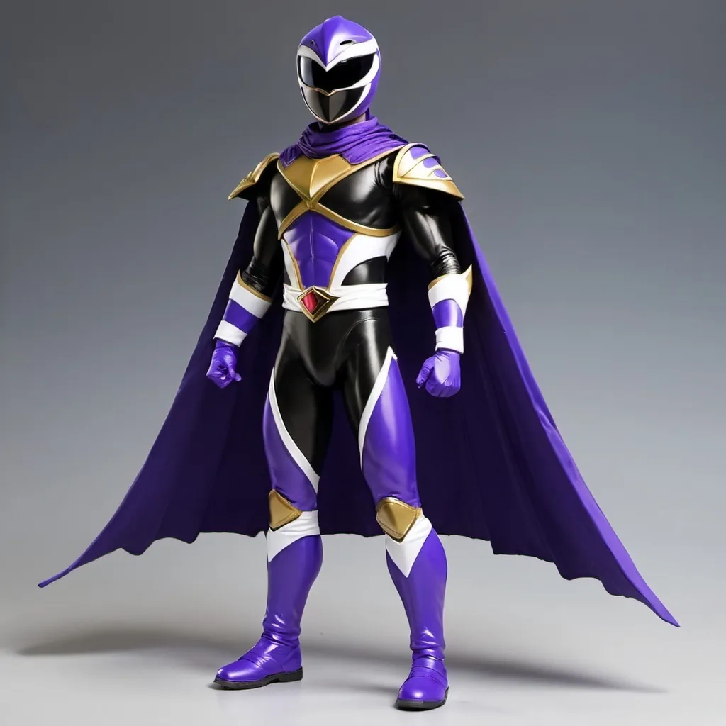 Prompt: Raven power ranger with shoulder cape