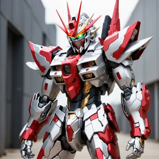 Prompt: Barbatos gundam in silver and red