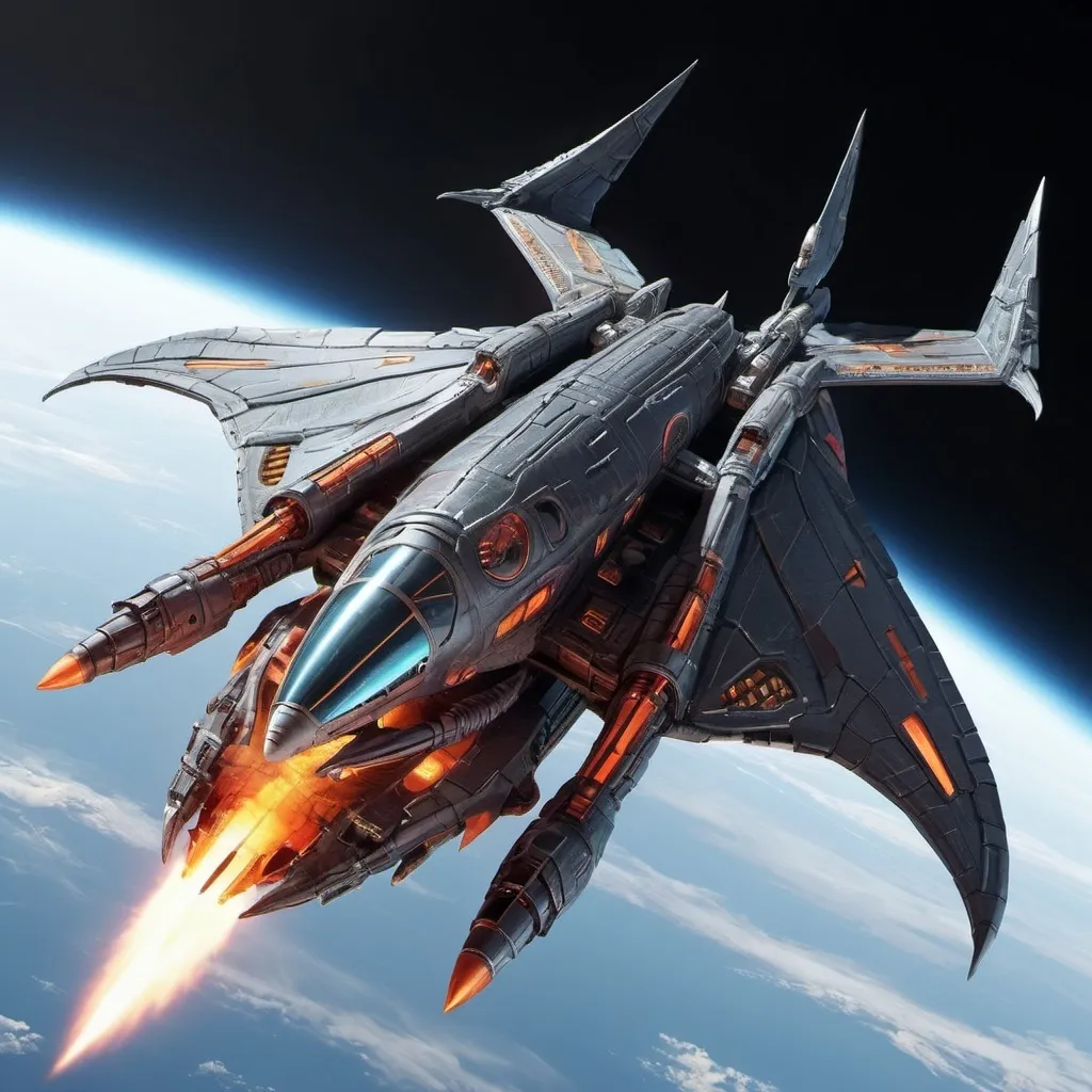 Prompt: Sci-fi Space ship fighter with dragon wings