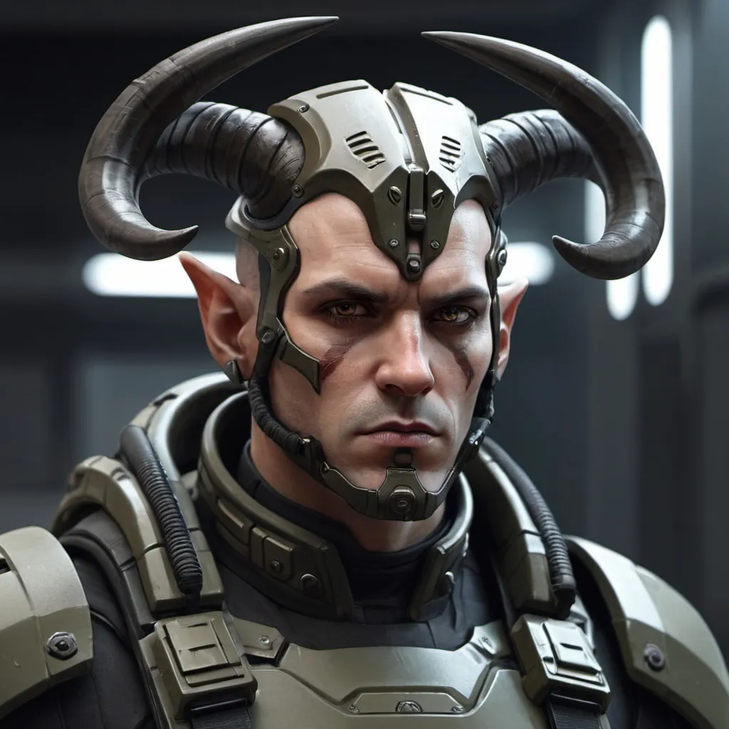 Prompt: Sci-fi soldier with horns